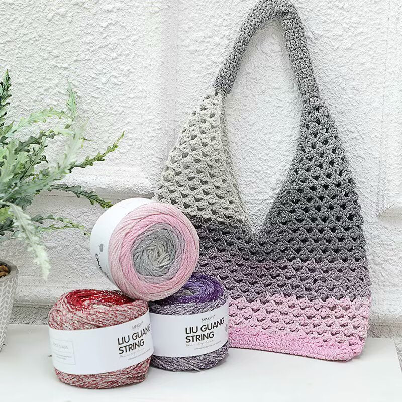 200g- Silver Glitter Hollow Cotton Gradient Cake Yarn 1.5mm –Galaxy Shiny Crochet Yarn for DIY Bags, Hats | Benang Kait
