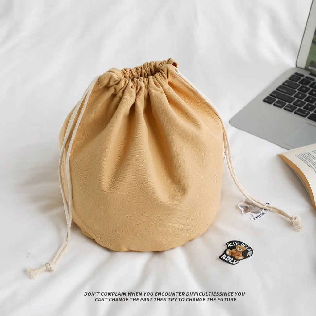 Canvas Drawstring Bucket Bag Organizer – Round Base Storage Pouch, Inner Pocket Insert, Dust Bag