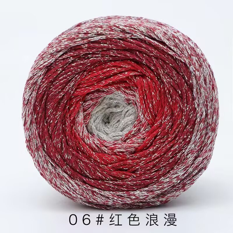 200g- Silver Glitter Hollow Cotton Gradient Cake Yarn 1.5mm –Galaxy Shiny Crochet Yarn for DIY Bags, Hats | Benang Kait
