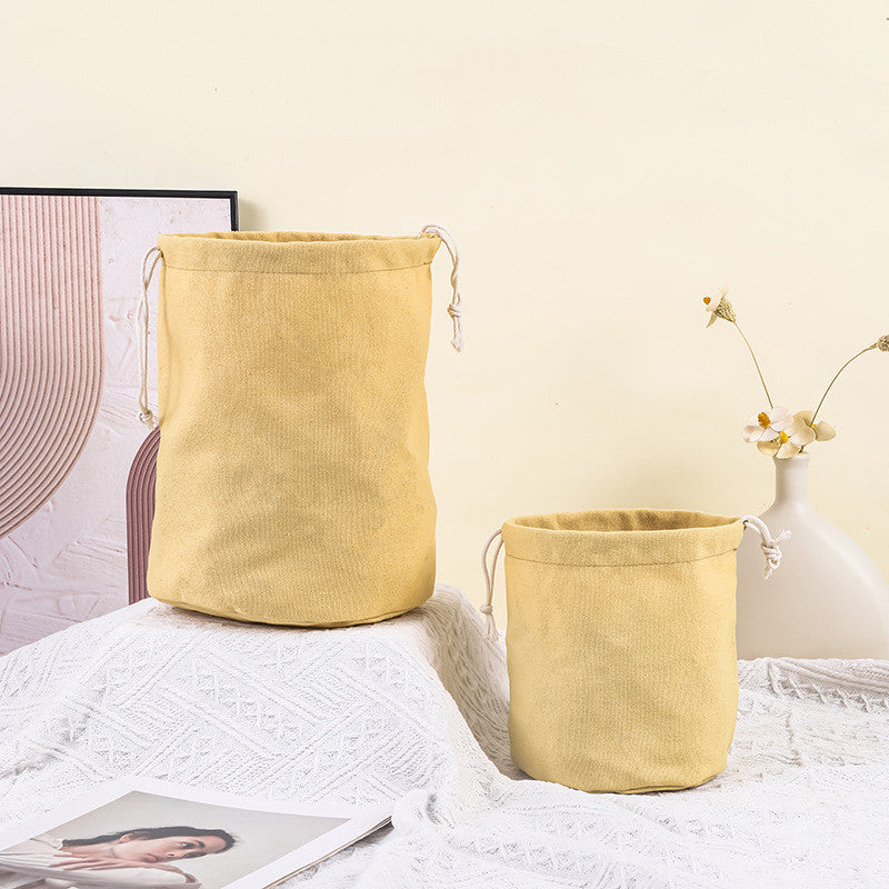 Canvas Drawstring Bucket Bag Organizer – Round Base Storage Pouch, Inner Pocket Insert, Dust Bag