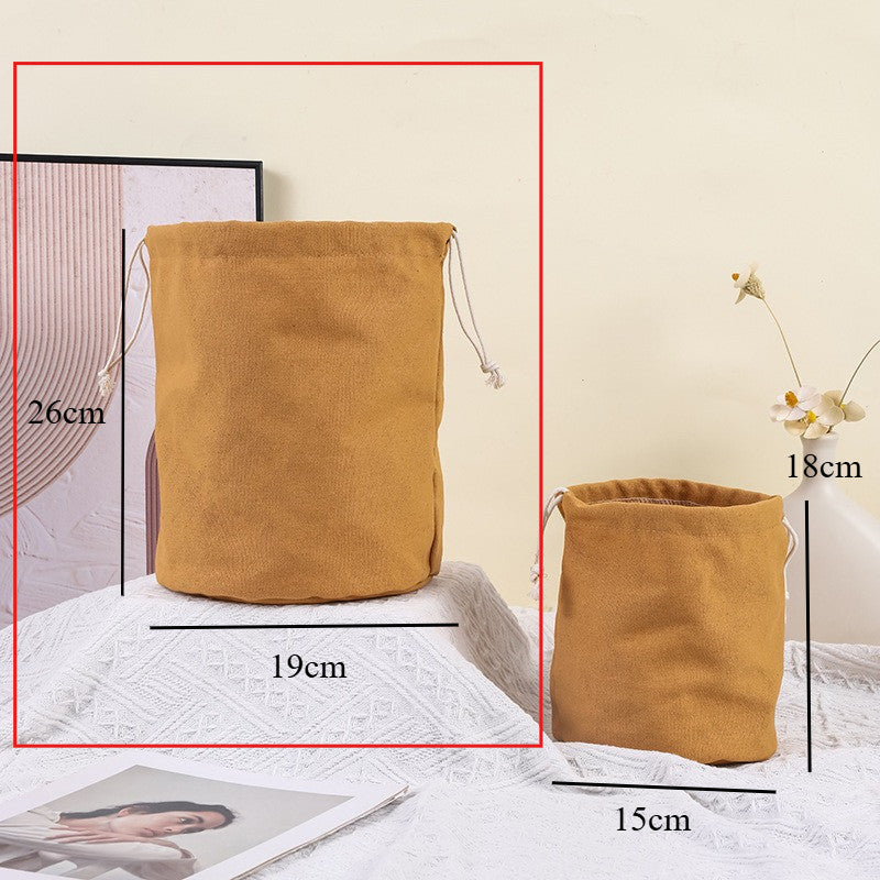 Canvas Drawstring Bucket Bag Organizer – Round Base Storage Pouch, Inner Pocket Insert, Dust Bag