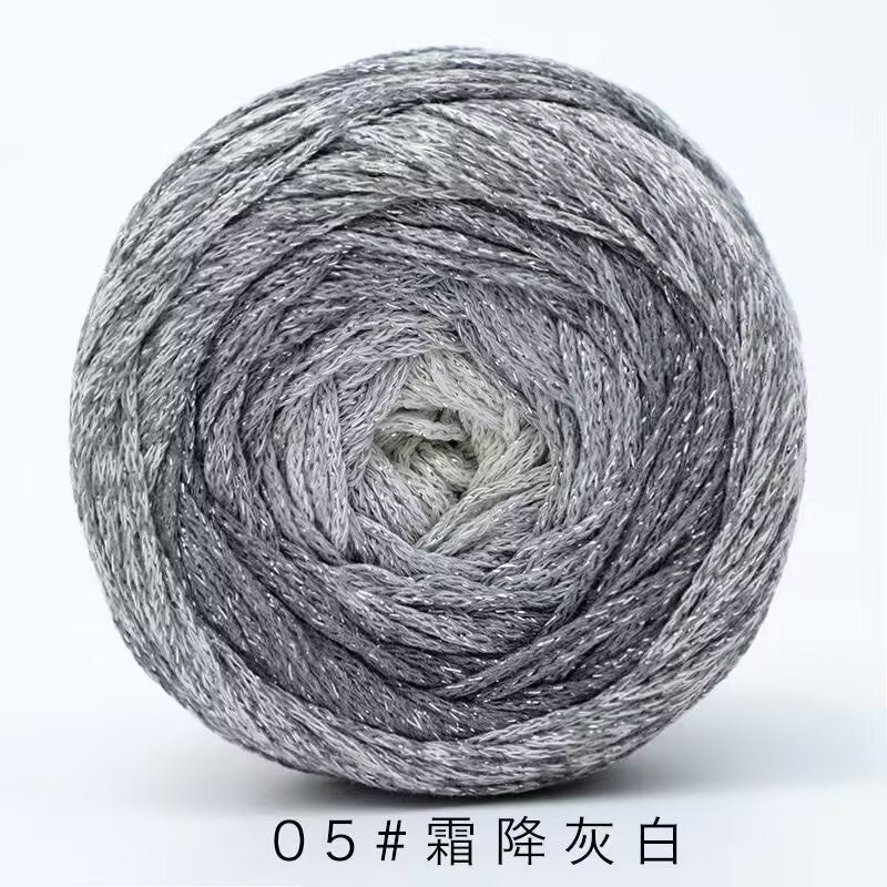 200g- Silver Glitter Hollow Cotton Gradient Cake Yarn 1.5mm –Galaxy Shiny Crochet Yarn for DIY Bags, Hats | Benang Kait