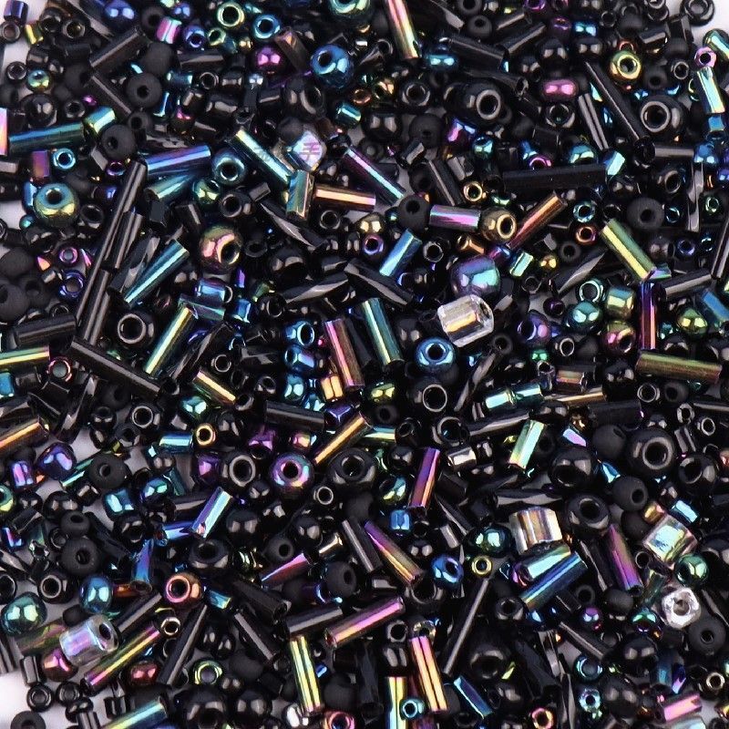 10g- Classic Mixed-Sizes Glass Beads | Tube & Round Beads for DIY Beading & Sewing | Manik Baju