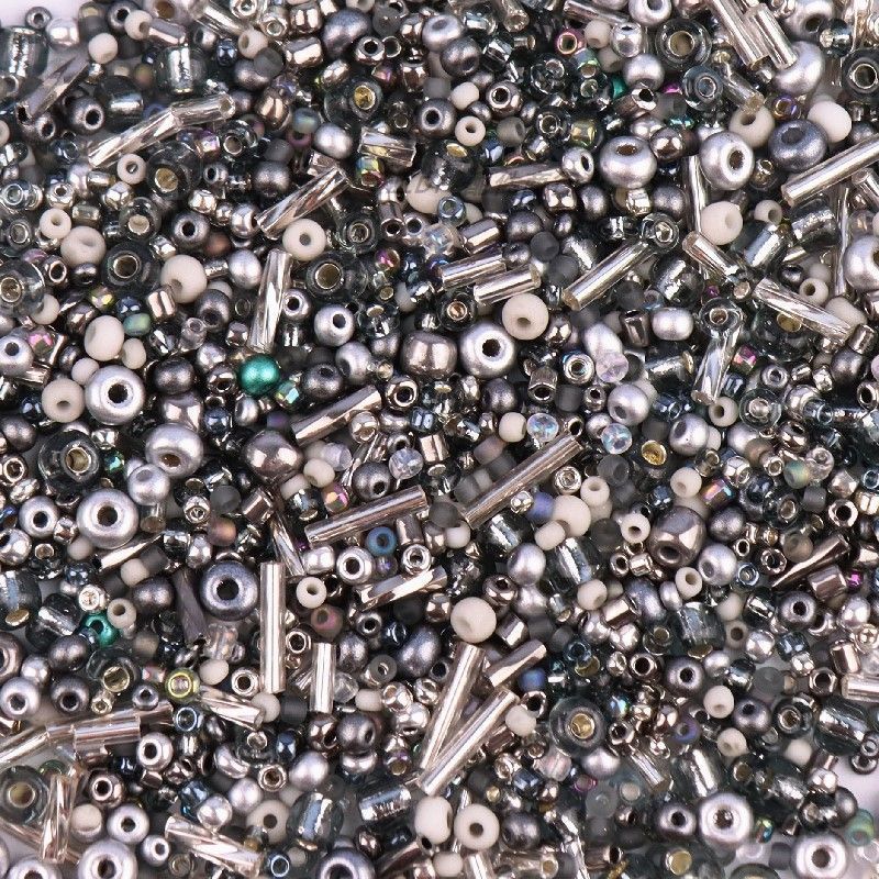 10g- Classic Mixed-Sizes Glass Beads | Tube & Round Beads for DIY Beading & Sewing | Manik Baju