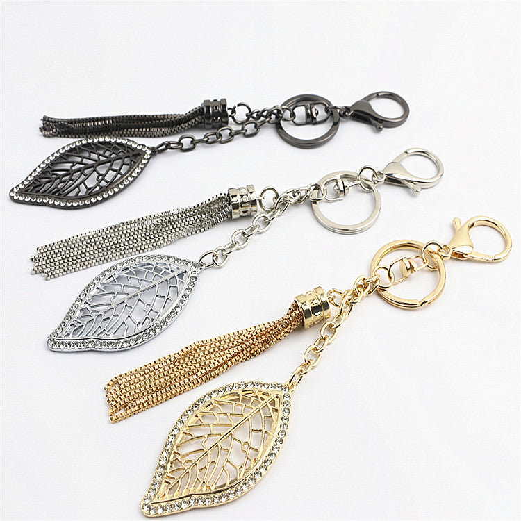 Fashion Rhinestone Leaf Pendant | DIY Keychain, Bag Charm | Bag Hardware Metal Accessories