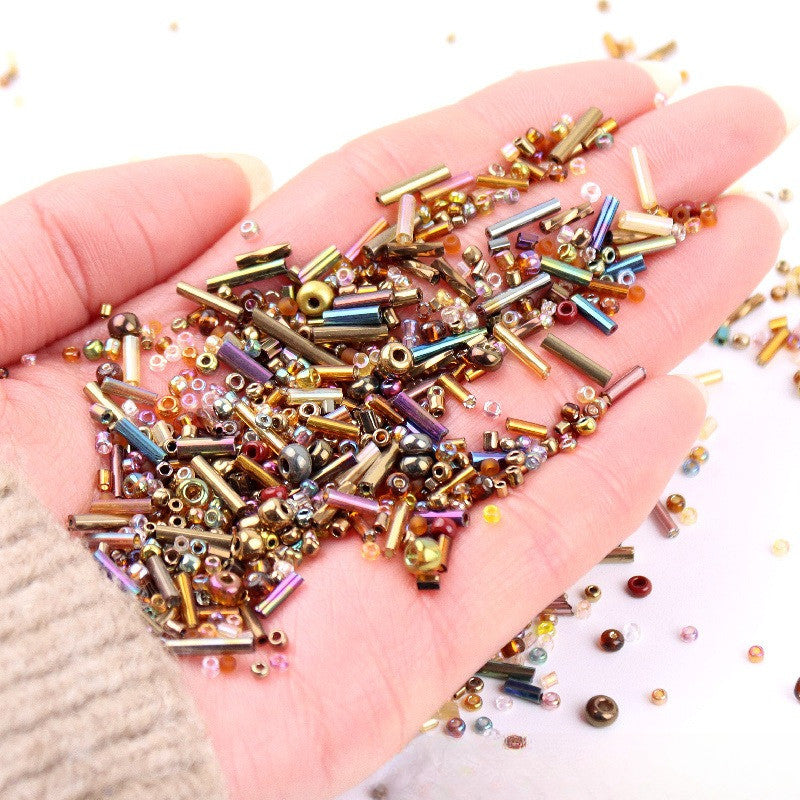 10g- Classic Mixed-Sizes Glass Beads | Tube & Round Beads for DIY Beading & Sewing | Manik Baju
