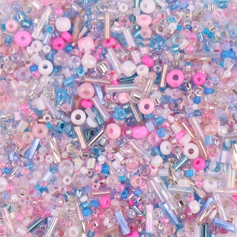 10g- Classic Mixed-Sizes Glass Beads | Tube & Round Beads for DIY Beading & Sewing | Manik Baju