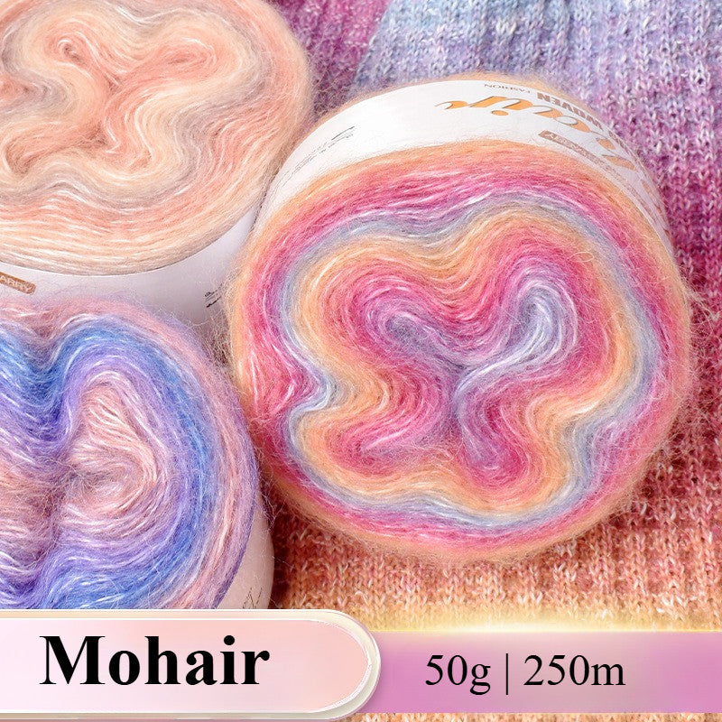 50g Gradient Mohair Yarn | Silk Blend Fine Mohair for Hand Knitting & Crochet | Benang Kait