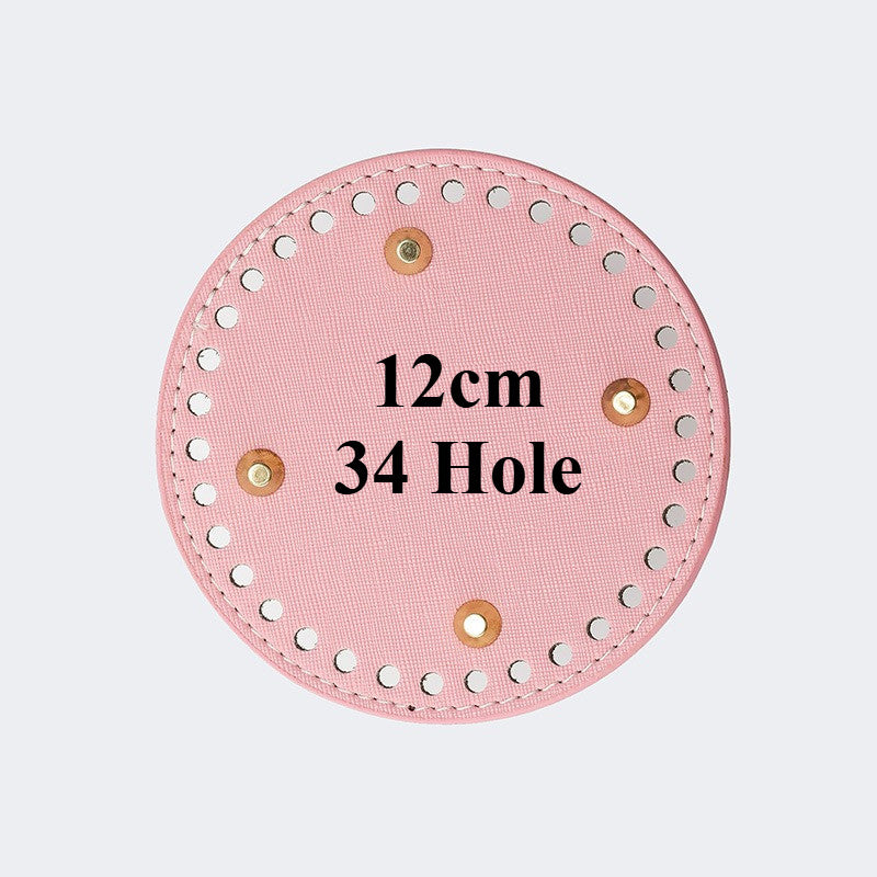 12cm Tapak Beg Bulat Kulit PU (34 Lubang) - Bahan DIY Kraf Tangan - PU Leather Bag Base - 12cm