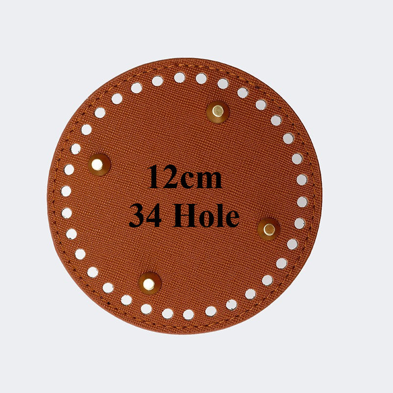 12cm Tapak Beg Bulat Kulit PU (34 Lubang) - Bahan DIY Kraf Tangan - PU Leather Bag Base - 12cm