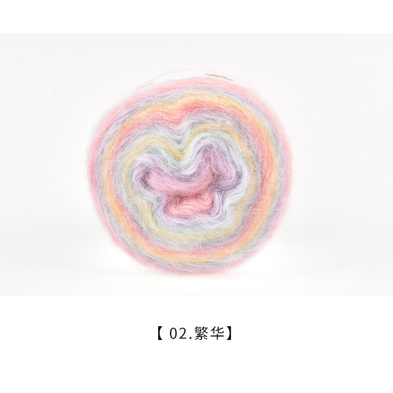 100g Gradient Silk Mohair Yarn | Hand Dyed Yarn Sweater Scarf | Crochet Knitting Yarn | Benang Kait | Rainbow Yarn Cake
