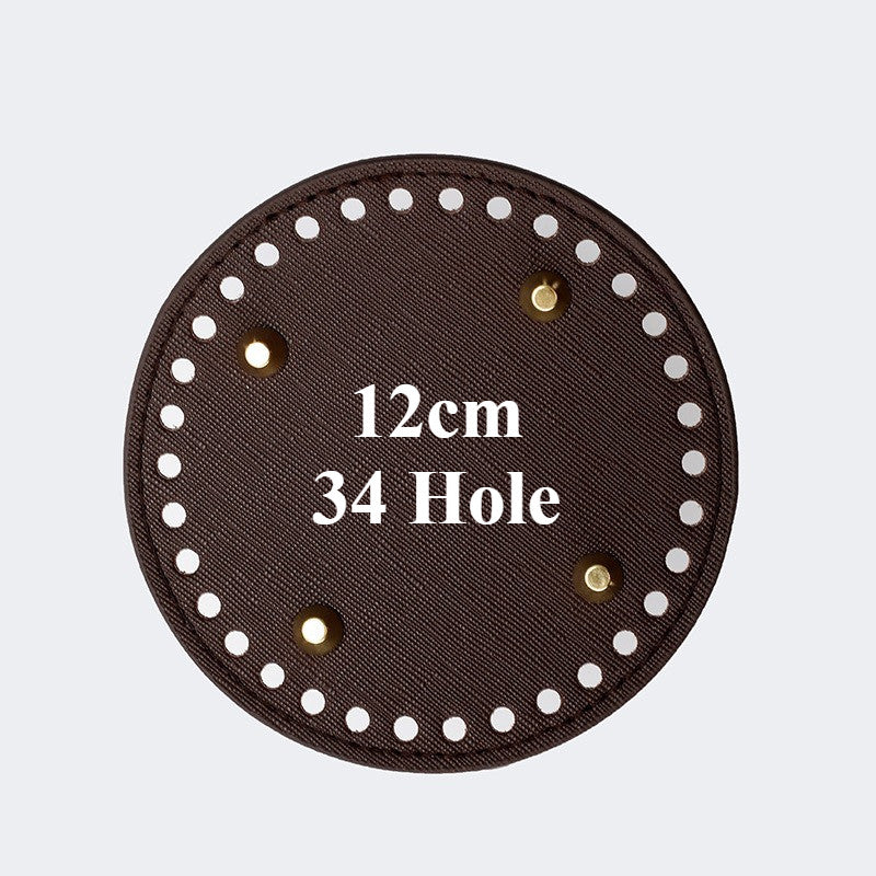 12cm Tapak Beg Bulat Kulit PU (34 Lubang) - Bahan DIY Kraf Tangan - PU Leather Bag Base - 12cm