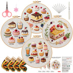 DIY Embroidery Kit High Tea Dessert Pattern | Hand Embroidery Starter Kit | Needlework Work Craft Set Sulaman Tangan