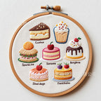 DIY Embroidery Kit High Tea Dessert Pattern | Hand Embroidery Starter Kit | Needlework Work Craft Set Sulaman Tangan