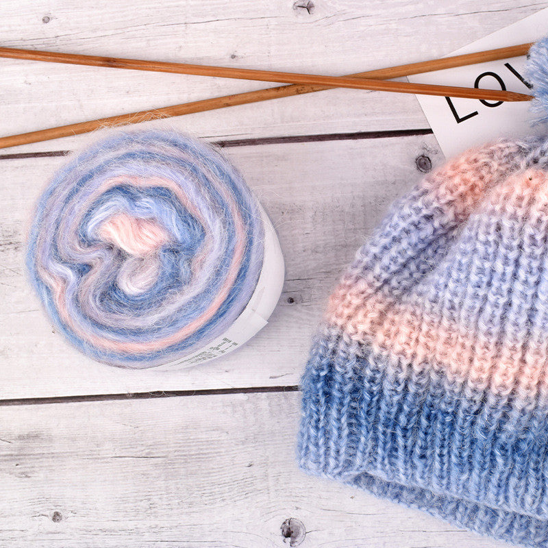 100g Gradient Silk Mohair Yarn | Hand Dyed Yarn Sweater Scarf | Crochet Knitting Yarn | Benang Kait | Rainbow Yarn Cake