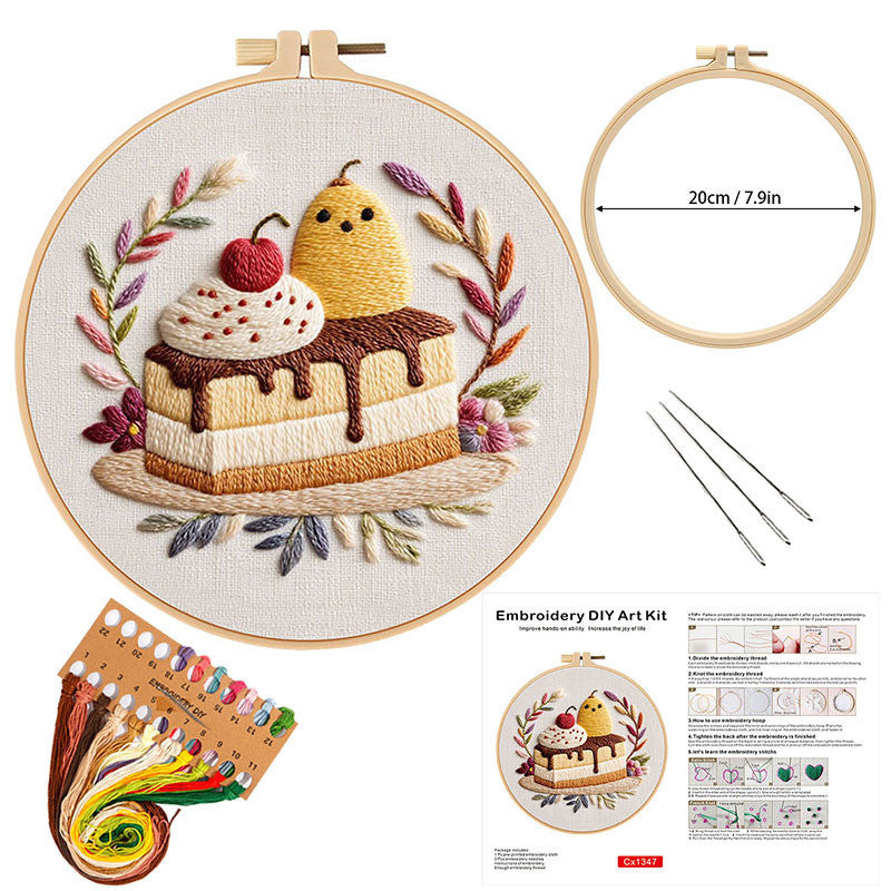 DIY Embroidery Kit High Tea Dessert Pattern | Hand Embroidery Starter Kit | Needlework Work Craft Set Sulaman Tangan