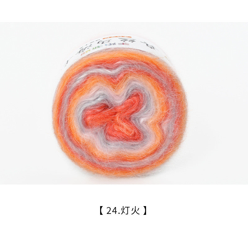 100g Gradient Silk Mohair Yarn | Hand Dyed Yarn Sweater Scarf | Crochet Knitting Yarn | Benang Kait | Rainbow Yarn Cake