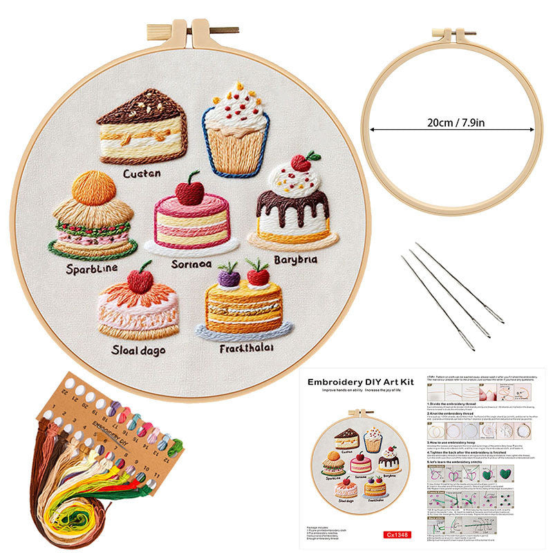 DIY Embroidery Kit High Tea Dessert Pattern | Hand Embroidery Starter Kit | Needlework Work Craft Set Sulaman Tangan