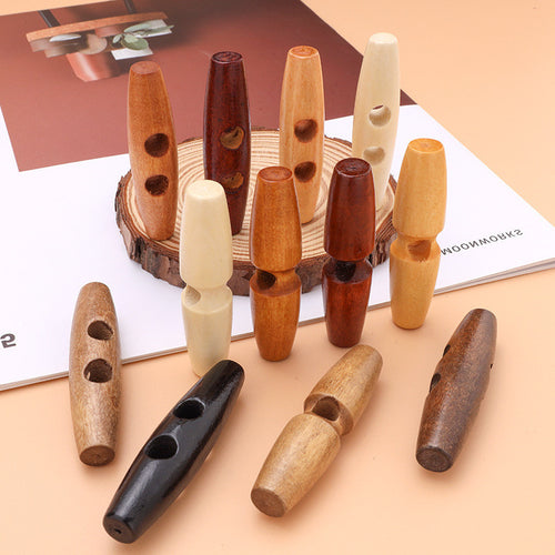 2pcs- Natural Wooden Toggle Button | Double Hole Horn Style Coat Button DIY Sewing Button for Coat | Handmade Bag