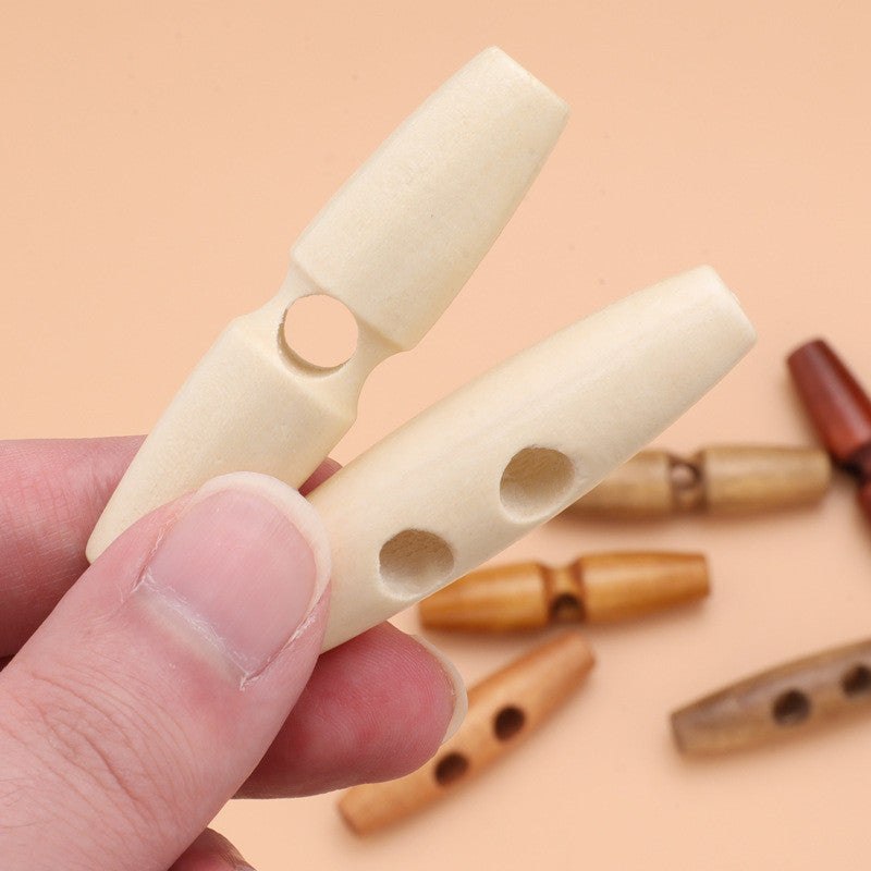 2pcs- Natural Wooden Toggle Button | Double Hole Horn Style Coat Button DIY Sewing Button for Coat | Handmade Bag