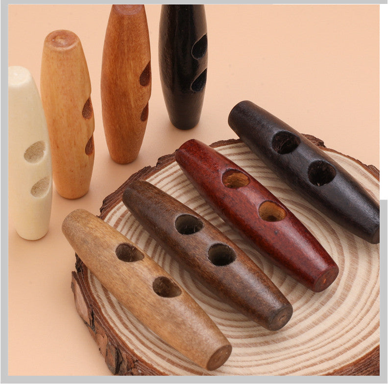 2pcs- Natural Wooden Toggle Button | Double Hole Horn Style Coat Button DIY Sewing Button for Coat | Handmade Bag