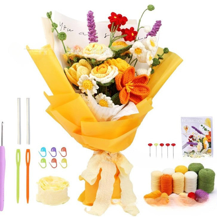 DIY Flower Bouquet Crochet Kit – Handmade Yarn Flower Decoration, Crochet Material Set for Beginners | Handmade Gift