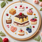 DIY Embroidery Kit High Tea Dessert Pattern | Hand Embroidery Starter Kit | Needlework Work Craft Set Sulaman Tangan