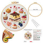 DIY Embroidery Kit High Tea Dessert Pattern | Hand Embroidery Starter Kit | Needlework Work Craft Set Sulaman Tangan