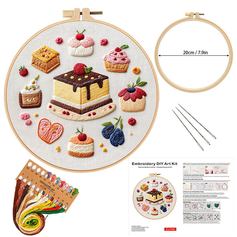 DIY Embroidery Kit High Tea Dessert Pattern | Hand Embroidery Starter Kit | Needlework Work Craft Set Sulaman Tangan