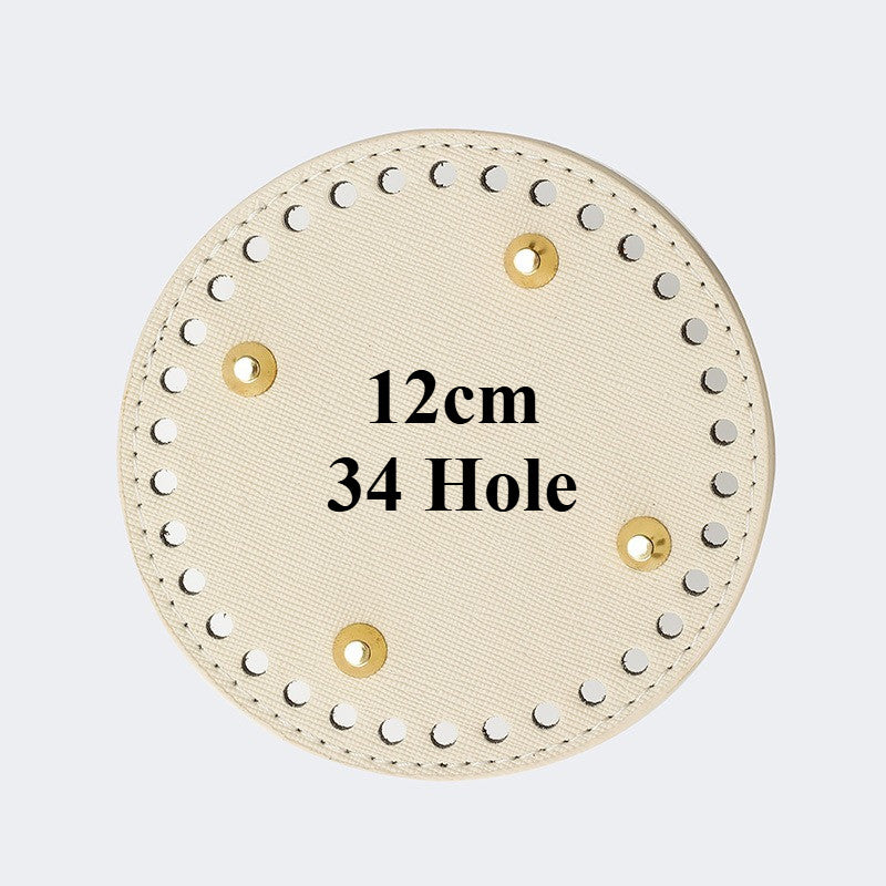 12cm Tapak Beg Bulat Kulit PU (34 Lubang) - Bahan DIY Kraf Tangan - PU Leather Bag Base - 12cm