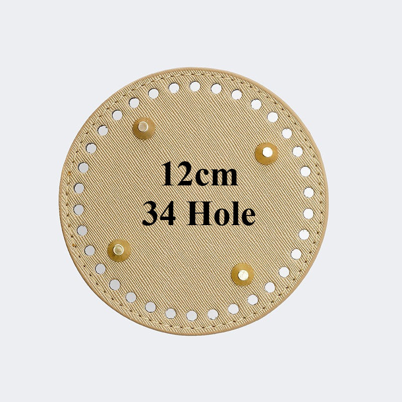 12cm Tapak Beg Bulat Kulit PU (34 Lubang) - Bahan DIY Kraf Tangan - PU Leather Bag Base - 12cm