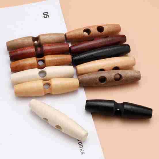 2pcs- Natural Wooden Toggle Button | Double Hole Horn Style Coat Button DIY Sewing Button for Coat | Handmade Bag