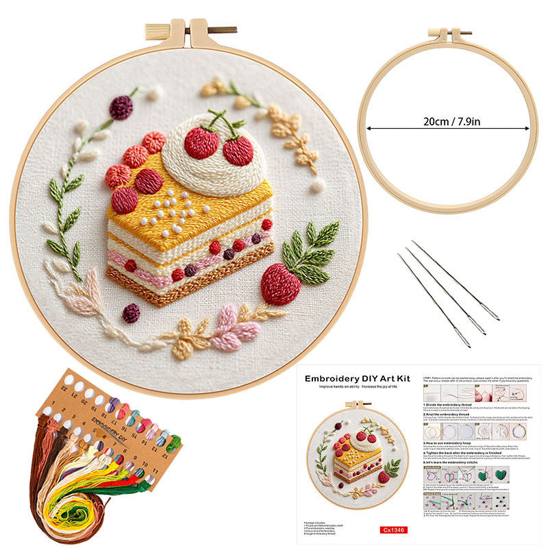 DIY Embroidery Kit High Tea Dessert Pattern | Hand Embroidery Starter Kit | Needlework Work Craft Set Sulaman Tangan