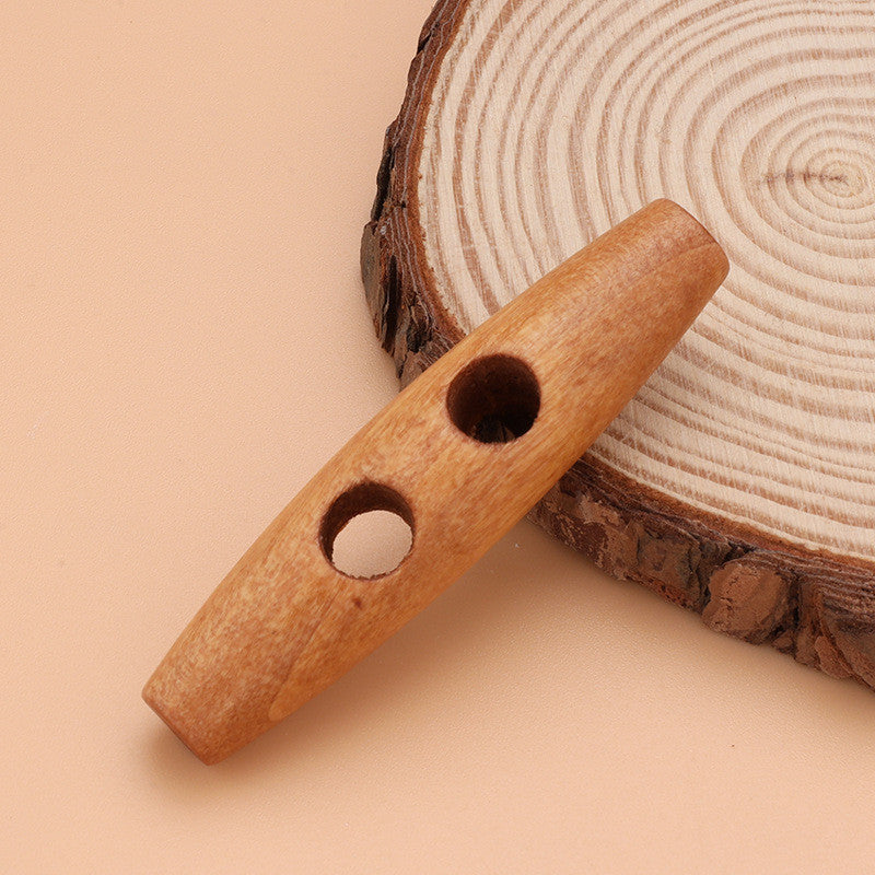 2pcs- Natural Wooden Toggle Button | Double Hole Horn Style Coat Button DIY Sewing Button for Coat | Handmade Bag