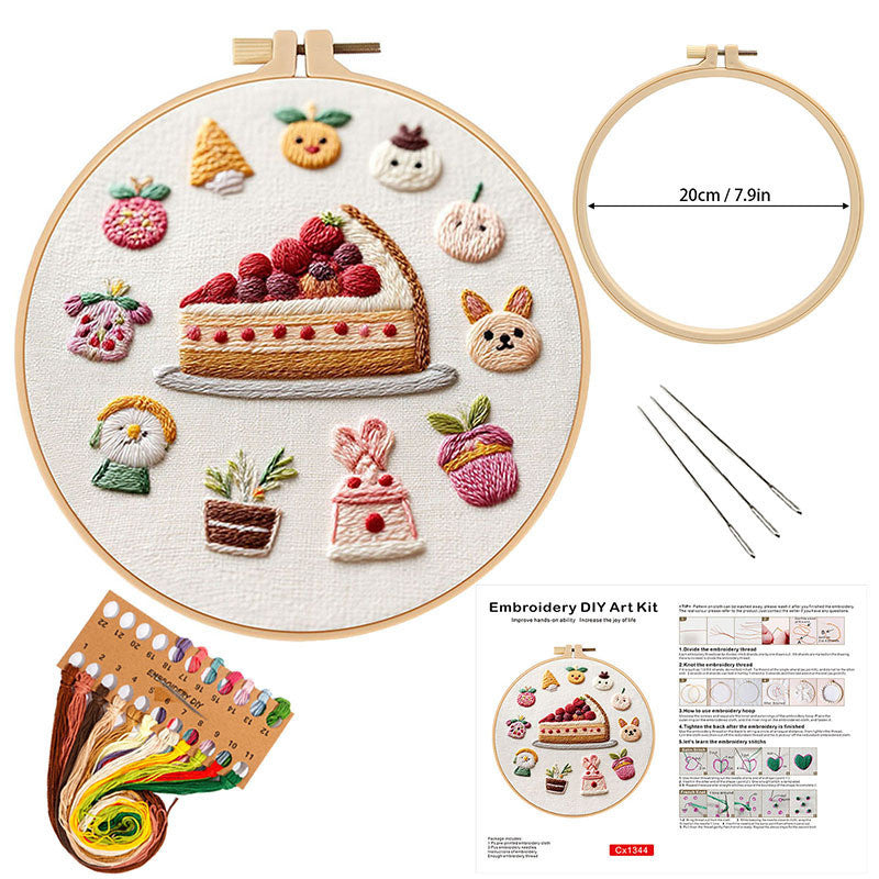 DIY Embroidery Kit High Tea Dessert Pattern | Hand Embroidery Starter Kit | Needlework Work Craft Set Sulaman Tangan