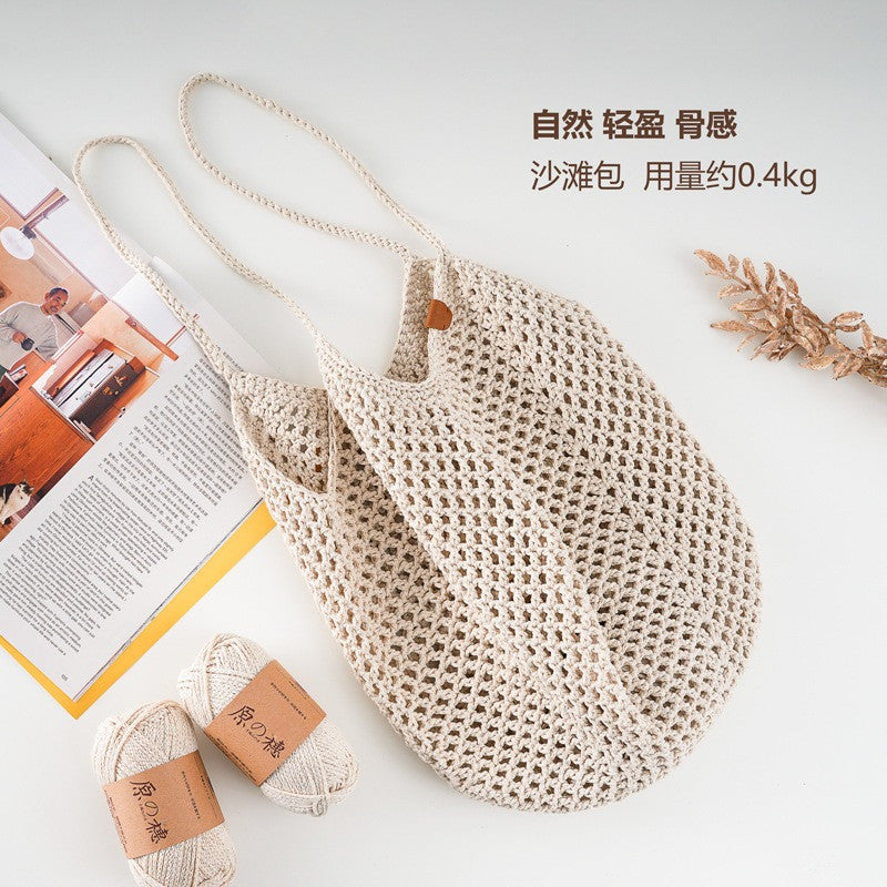 2mm Hollow Cotton Yarn Cotton+Polyester Thread Benang Kait Beg DIY Hand Knitting/Crochet Bag Hat Coasters 空心棉线