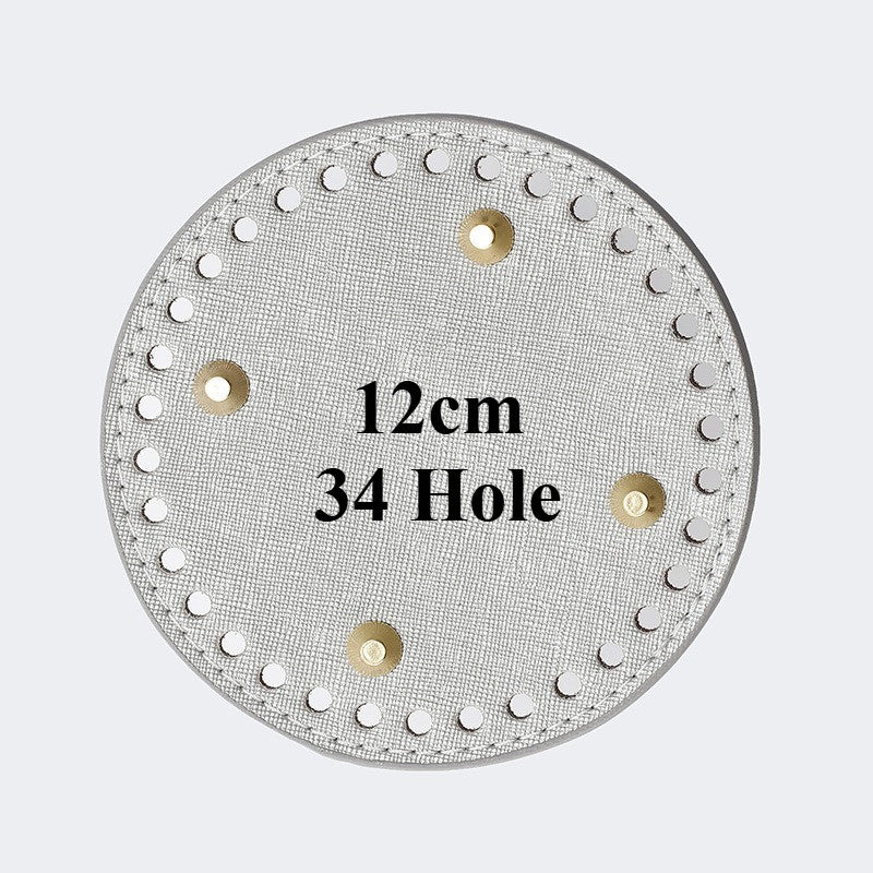 12cm Tapak Beg Bulat Kulit PU (34 Lubang) - Bahan DIY Kraf Tangan - PU Leather Bag Base - 12cm