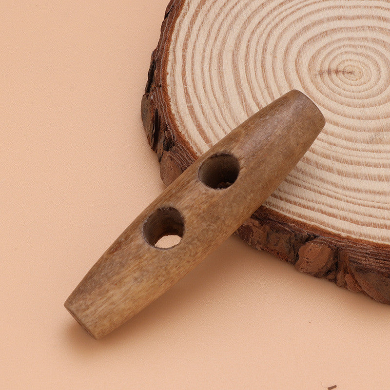 2pcs- Natural Wooden Toggle Button | Double Hole Horn Style Coat Button DIY Sewing Button for Coat | Handmade Bag