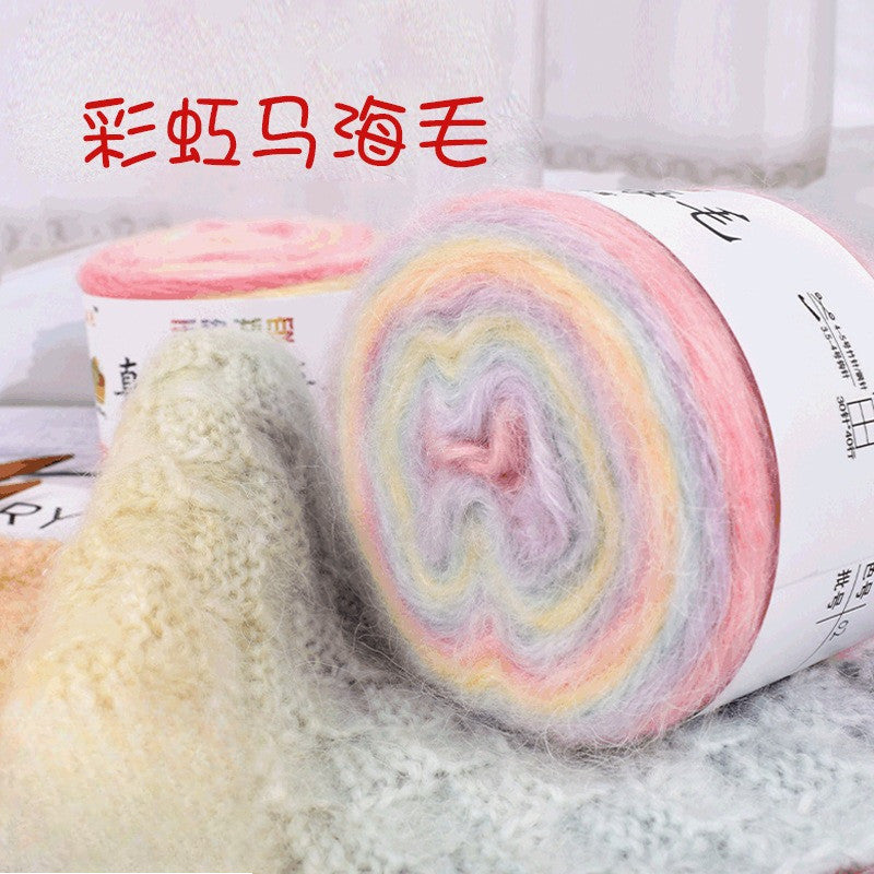 100g Gradient Silk Mohair Yarn | Hand Dyed Yarn Sweater Scarf | Crochet Knitting Yarn | Benang Kait | Rainbow Yarn Cake