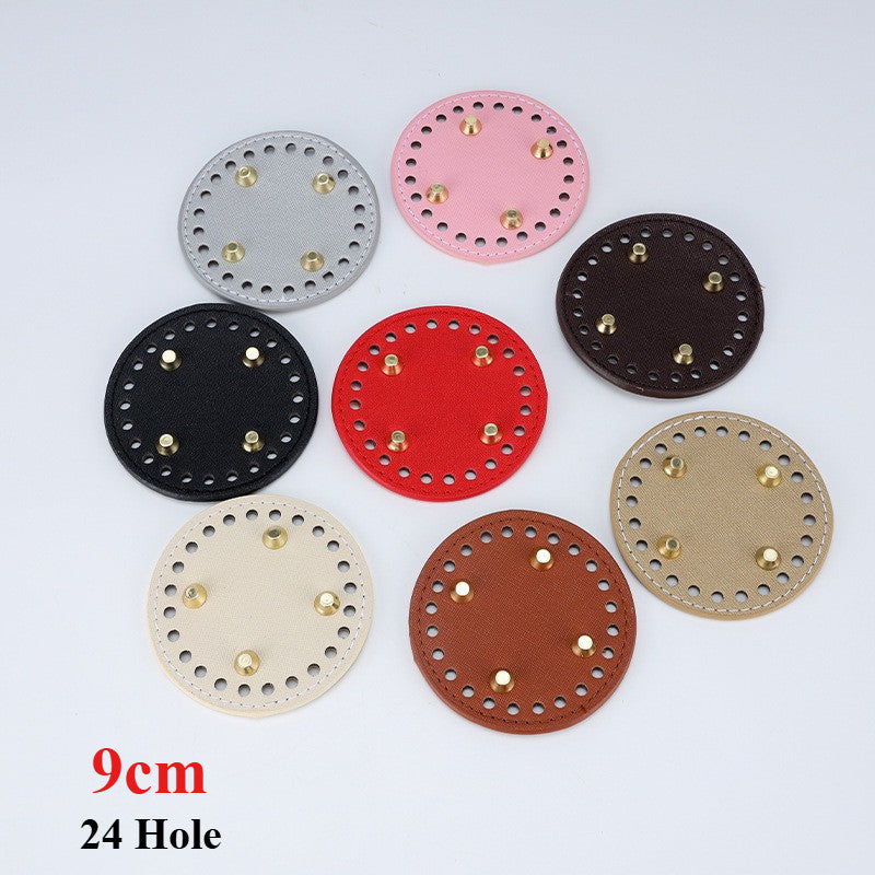 9cm Tapak Beg Bulat Kulit PU (24 Lubang) - Bahan DIY Kraf Tangan - PU Leather Bag Base - 9cm