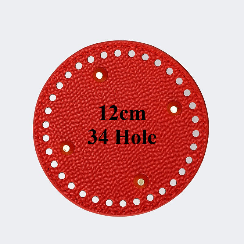 12cm Tapak Beg Bulat Kulit PU (34 Lubang) - Bahan DIY Kraf Tangan - PU Leather Bag Base - 12cm