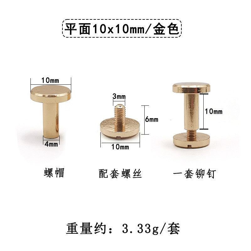 10 sets- Brass Flat Head Chicago Screws| Screw Rivets | Metal Binding Posts | Leather Craft Hardware for Bag wallet Belt