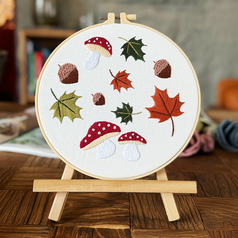 European Floral Embroidery DIY Kit | 3D Botanical Needlework Small Art Beginner-Friendly Starter Set- Set Sulaman Tangan