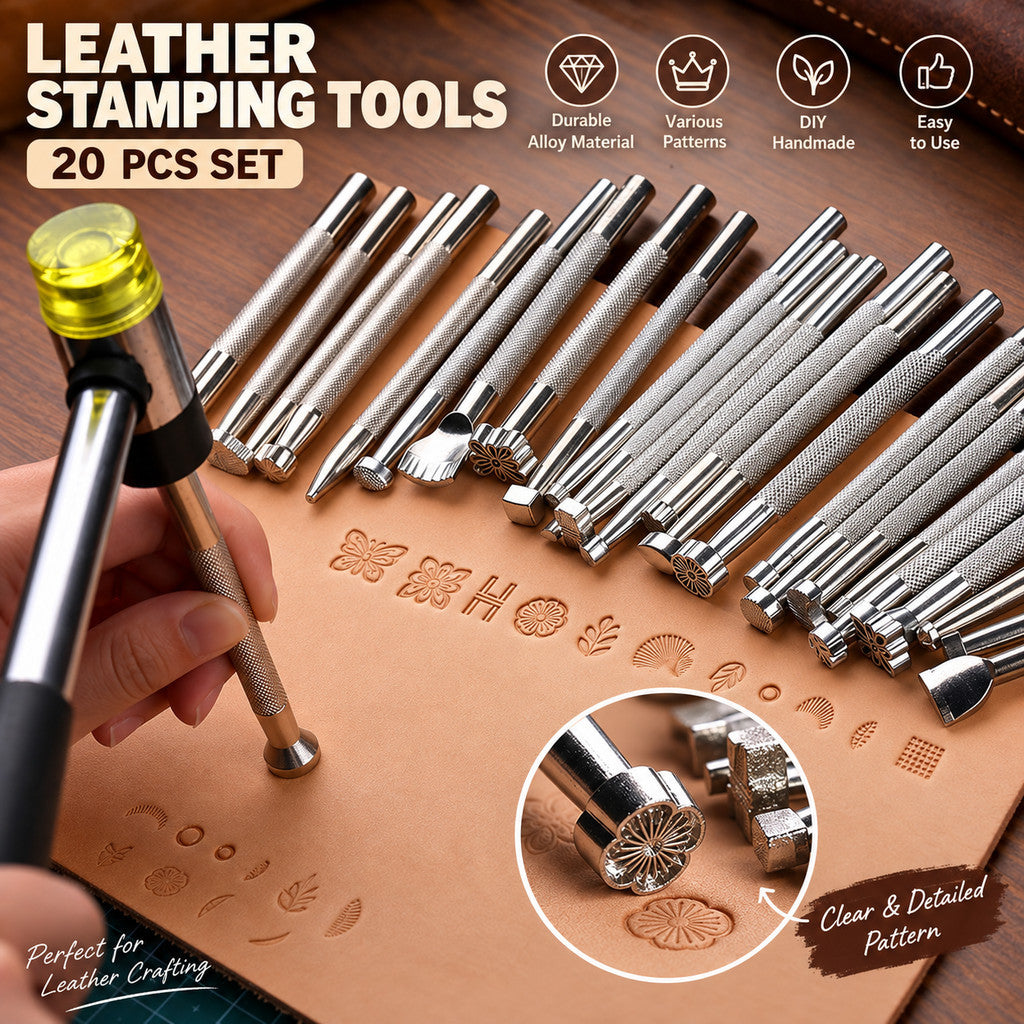 20Pcs Leather Craft Stamping Tools Set Leather Carving Punch Tool Kit for DIY Handmade Embossing