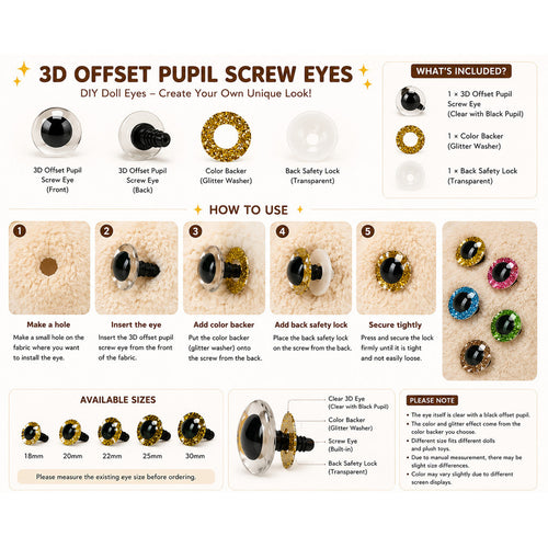 1 Pair - 3D Premium Offset Pupil Sparkling Crystal Eyes 18mm - 30mm for Dolls & Plush Toys – DIY Doll Eye Accessories