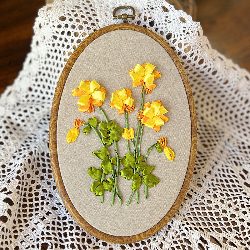 DIY 3D Ribbon Embroidery Kit | European Floral Hand Embroidery Set with Threads & Needles | Home Wall Decor for Beginner