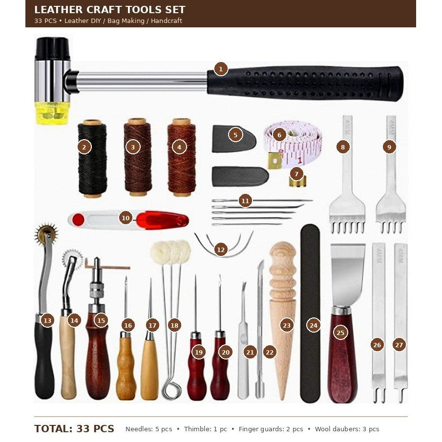 Leather Craft Tools Set DIY Leather Working Tools Handmade Leather Craft Kit Bag Making Tools Alat Kraftangan Kulit