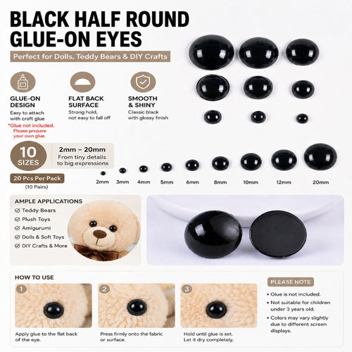 20pcs- Doll Safety Eyes | Doll Eyes for Teddy Bear, Plush Toy & DIY Crafts | Flat Back | Glue On | Mata Amigurumi
