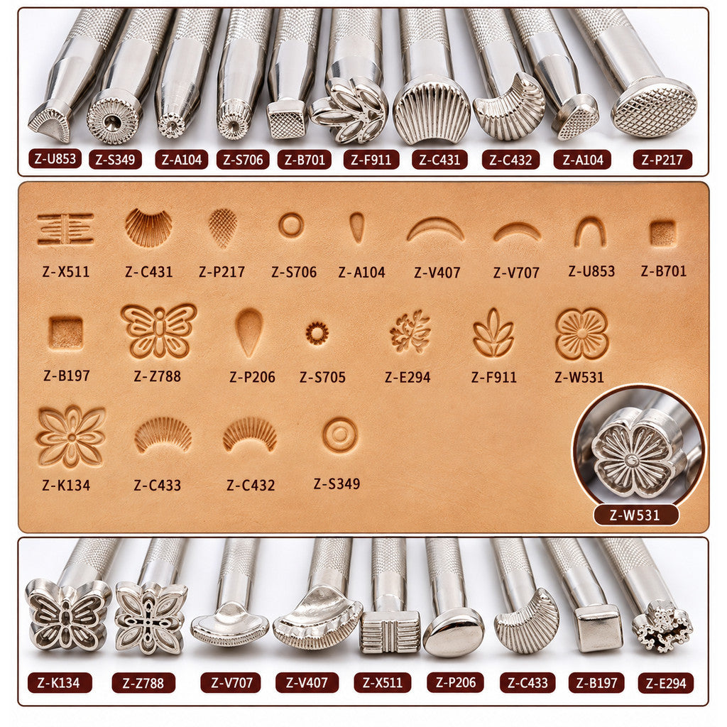 20Pcs Leather Craft Stamping Tools Set Leather Carving Punch Tool Kit for DIY Handmade Embossing