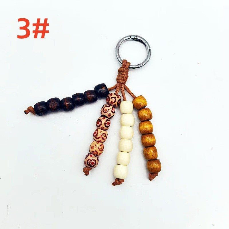 Vintage Boho Wooden Bead Bag Charm Keychain – Handmade Tassel Pendant for Handbags, Backpacks & Car Keys
